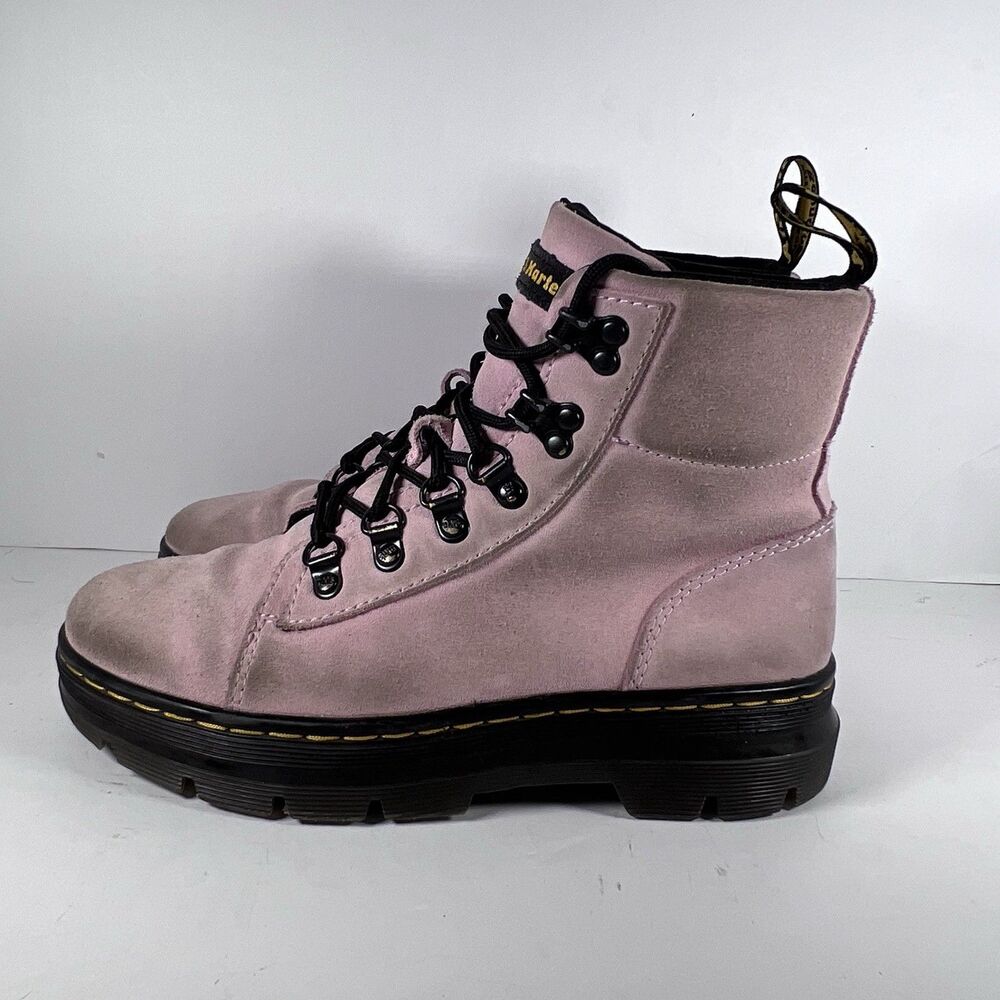 Dr Doc Martens Combs Pink Suede Lace Up Combat Style Hiking Boots Women's Size 6 - Picture 3 of 8